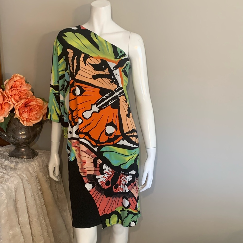 🦋Eva Varro Butterfly print, one shoulder dress S